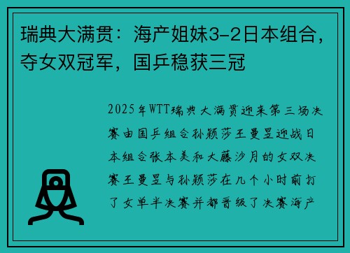 瑞典大满贯：海产姐妹3-2日本组合，夺女双冠军，国乒稳获三冠